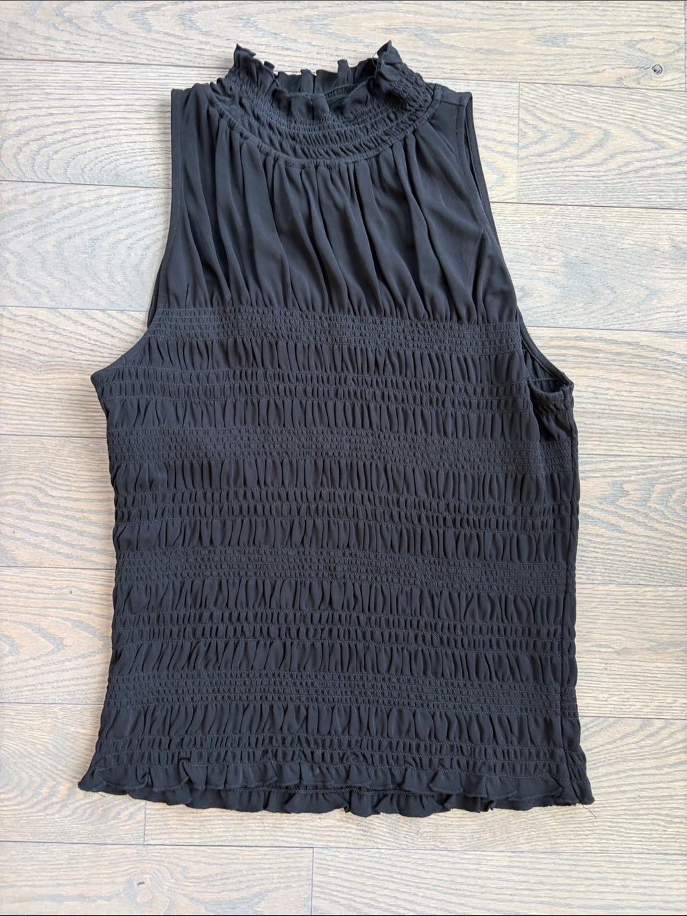 Frame Black Smocked High-Neck Sleeveless Top